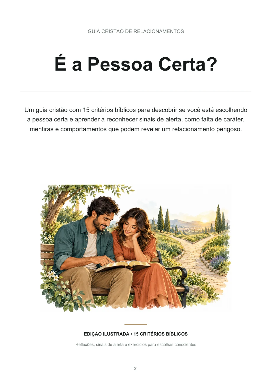 Capa real do guia É a Pessoa Certa?, com um casal lendo a Bíblia