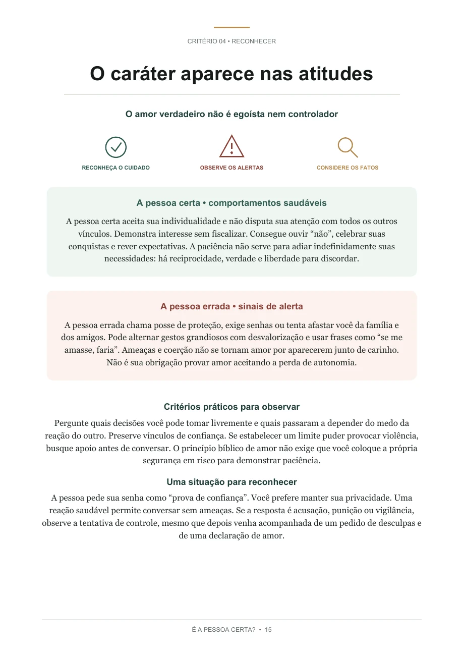 Página real comparando comportamentos saudáveis e sinais de alerta